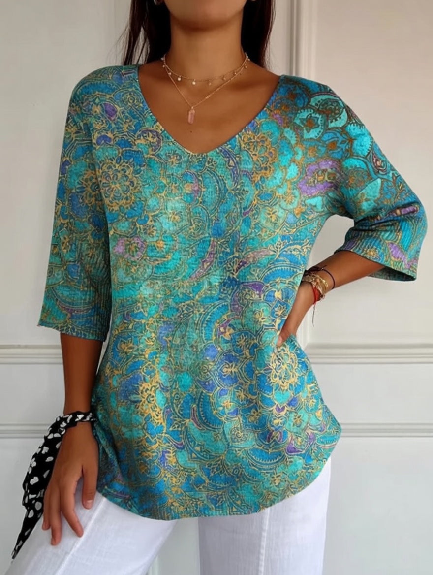 Bérangère™ - Blusa fluida elegante con estampado refinado