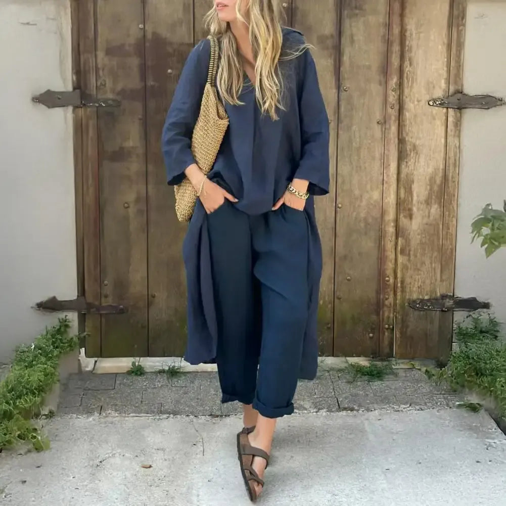 Lucía | Conjunto de Chaleco Largo Relajado y Pantalones de Pierna Ancha