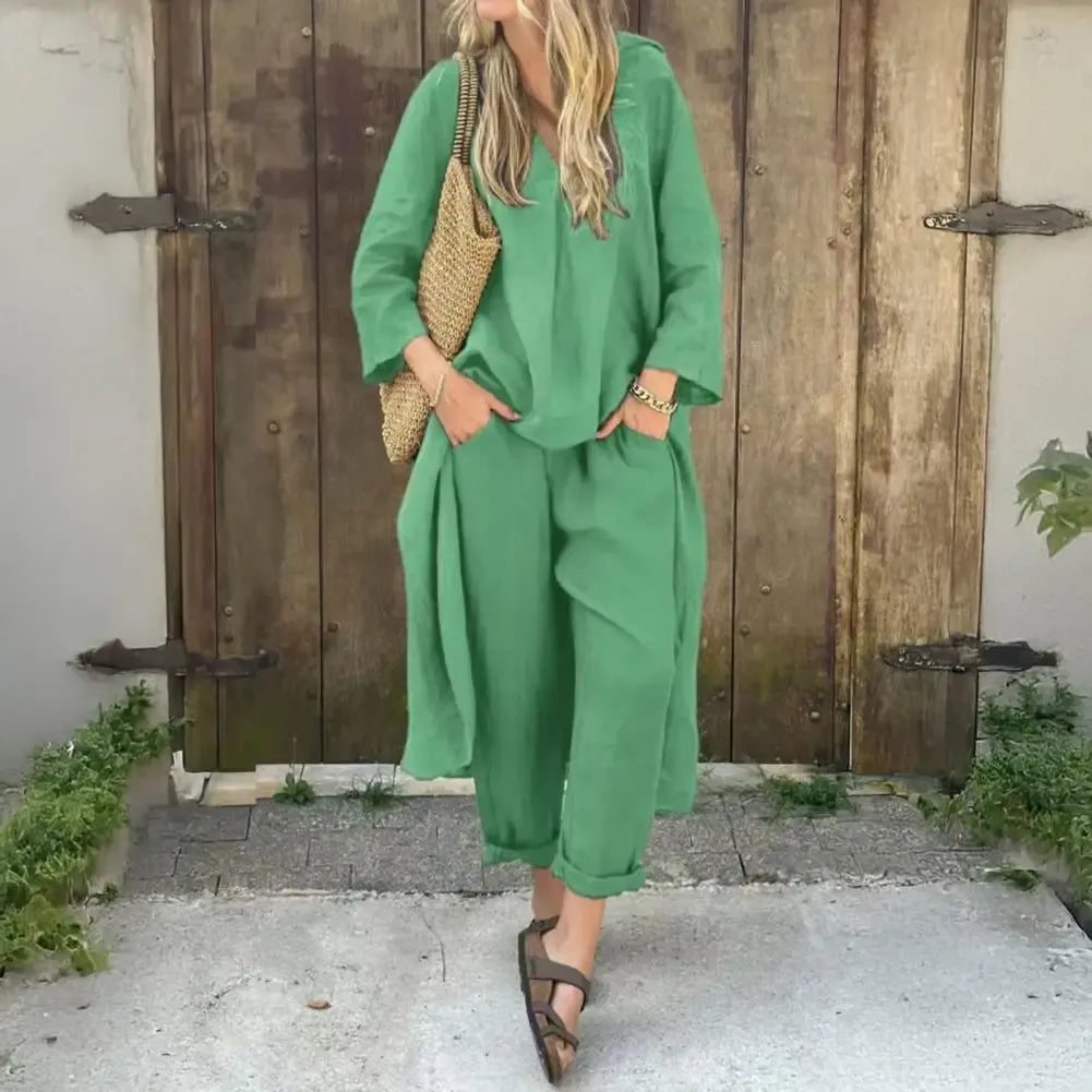 Lucía | Conjunto de Chaleco Largo Relajado y Pantalones de Pierna Ancha