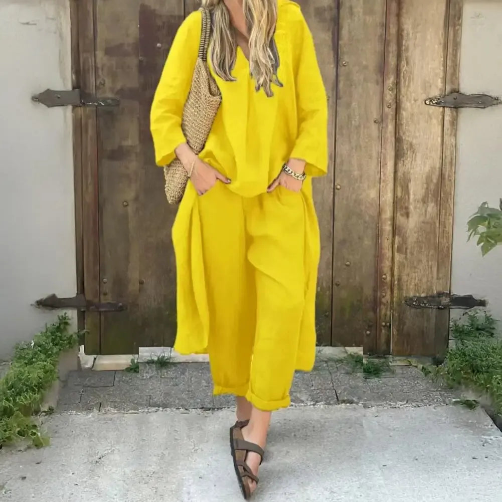 Lucía | Conjunto de Chaleco Largo Relajado y Pantalones de Pierna Ancha