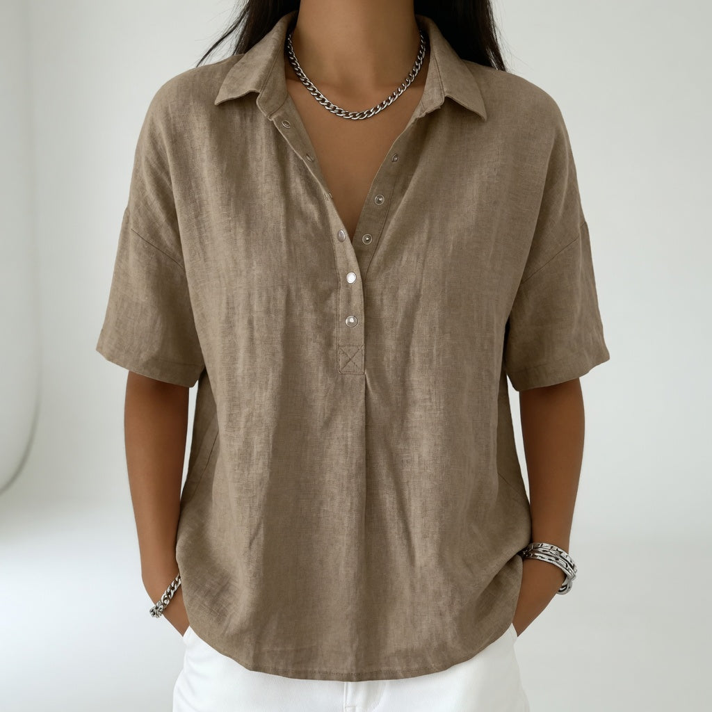 Tiphaine™ — Blusa de cuello de camisa casual suavidad veraniega