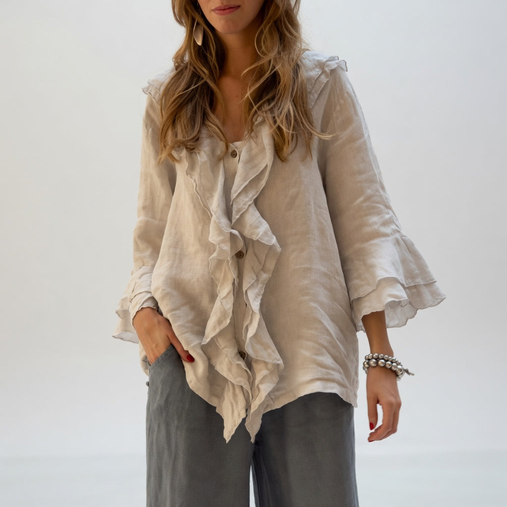 Apolline™ — Blusa fluida con cuello volante elegante