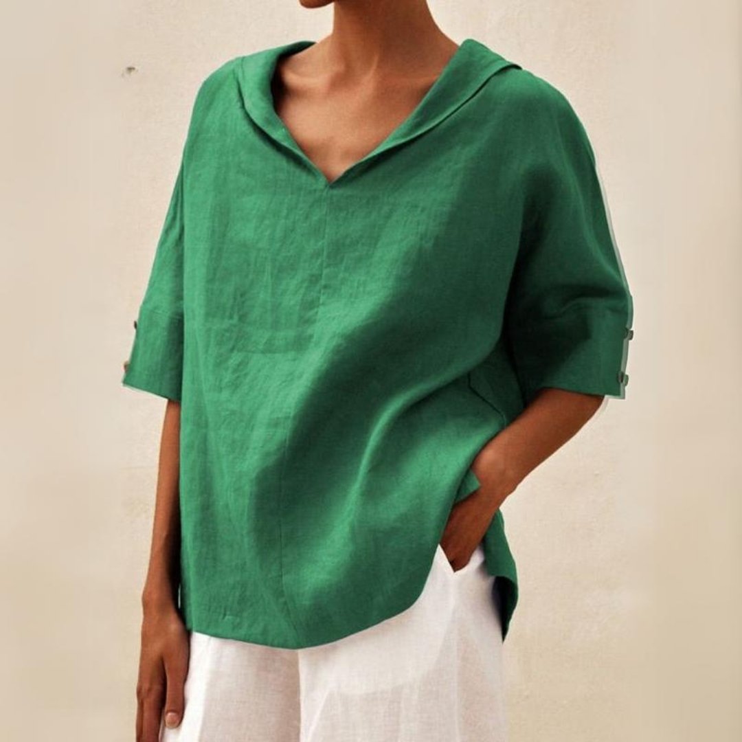 YLVIE CLÁSICA BLUSA DE LINO CON ESCOTE EN V