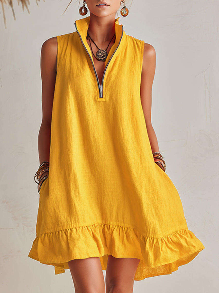 Vestido Mini de Algodón y Lino