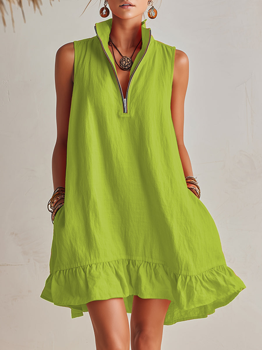 Vestido Mini de Algodón y Lino