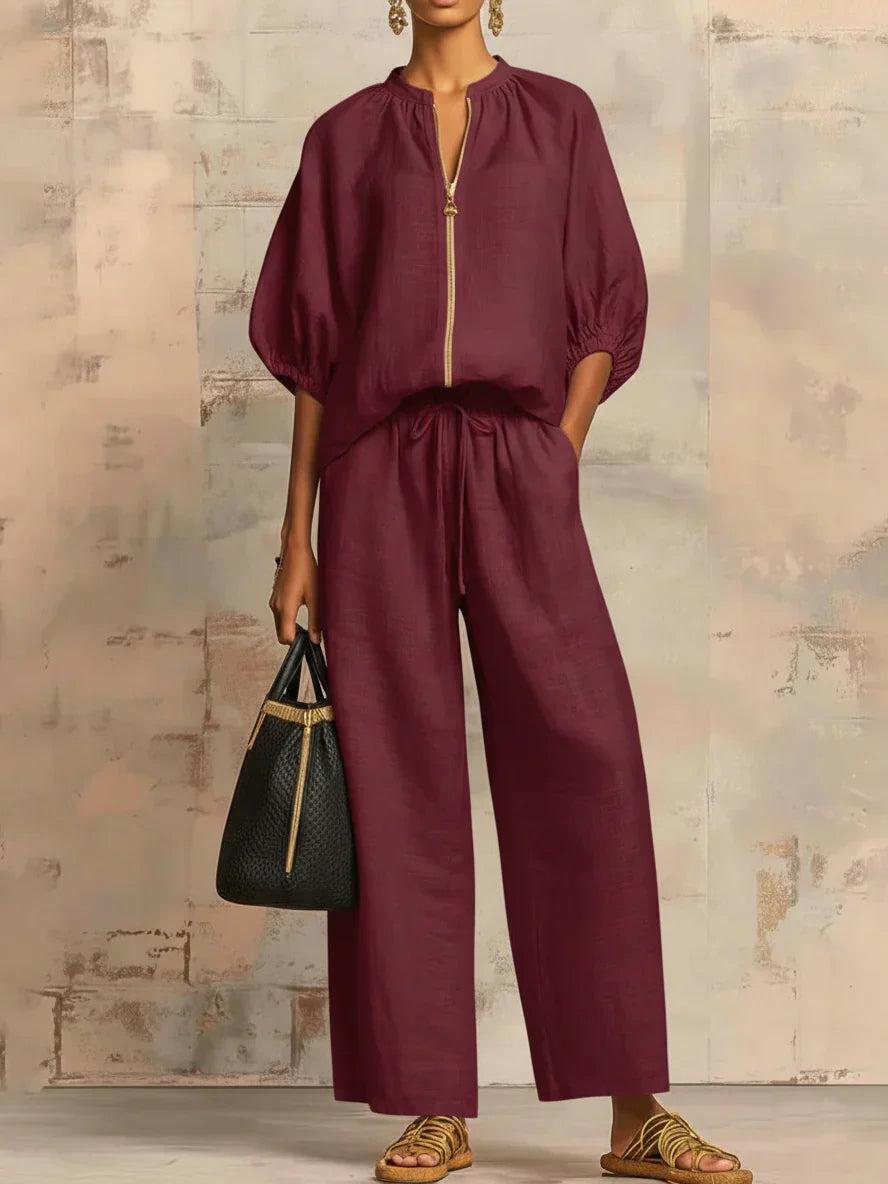 Alba | Conjunto de Camisa de Botones Relajada y Pantalones de Pierna Ancha