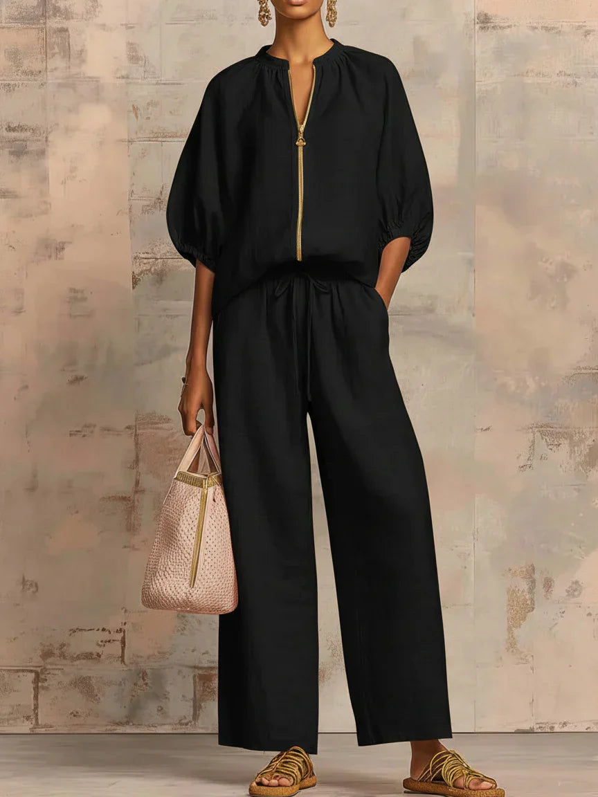 Alba | Conjunto de Camisa de Botones Relajada y Pantalones de Pierna Ancha