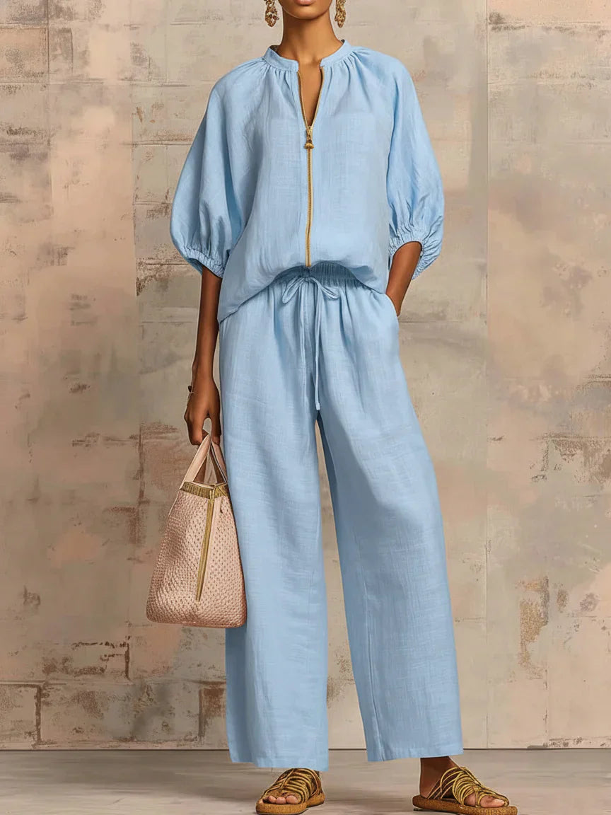 Alba | Conjunto de Camisa de Botones Relajada y Pantalones de Pierna Ancha