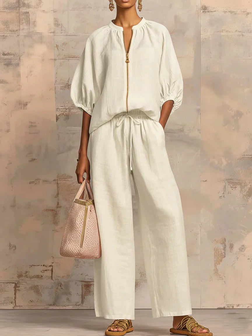 Alba | Conjunto de Camisa de Botones Relajada y Pantalones de Pierna Ancha