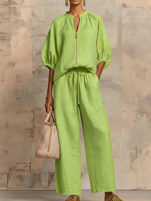 Alba | Conjunto de Camisa de Botones Relajada y Pantalones de Pierna Ancha