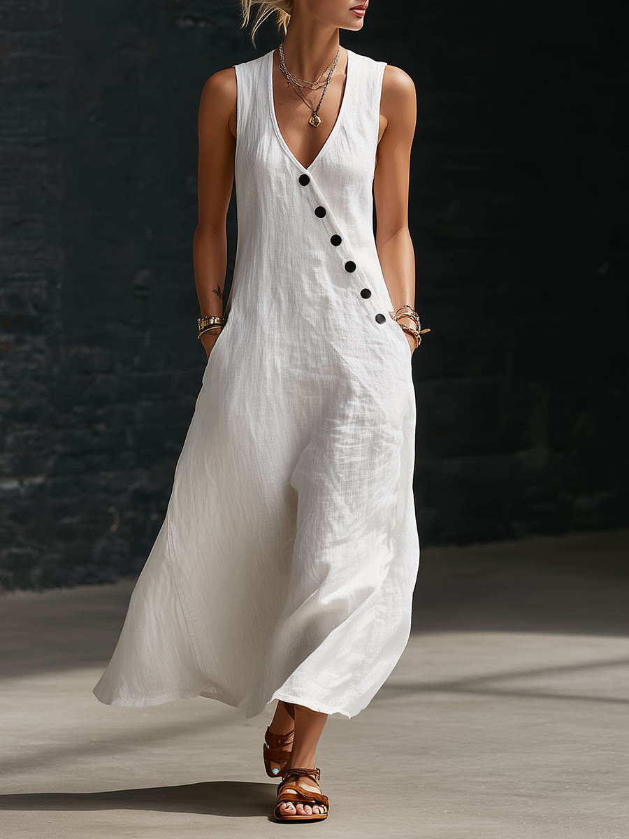 Graziella™ – Vestido Maxi con Botones y Escote en V