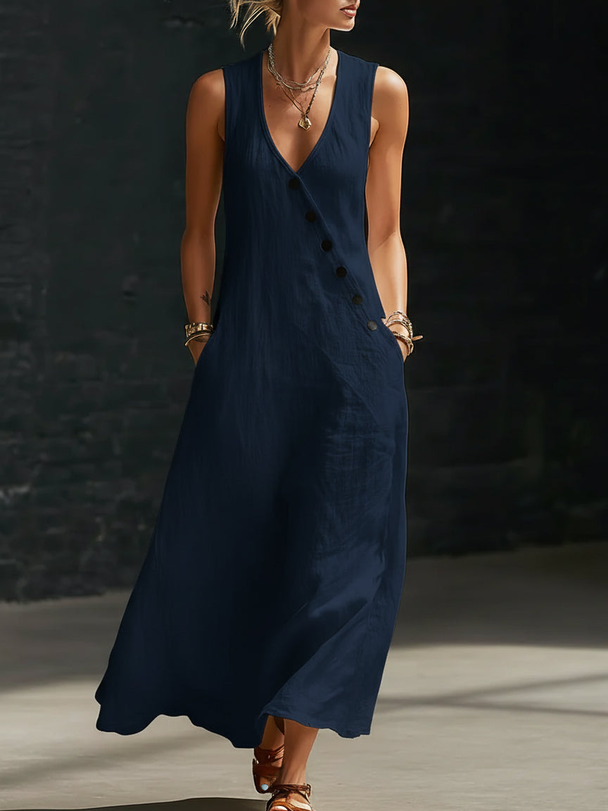 Graziella™ – Vestido Maxi con Botones y Escote en V
