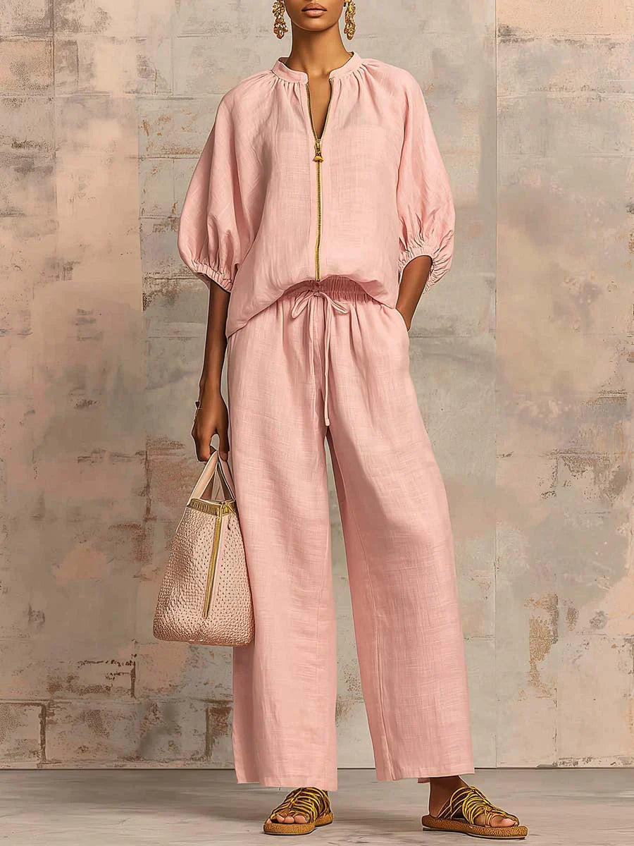 Alba | Conjunto de Camisa de Botones Relajada y Pantalones de Pierna Ancha