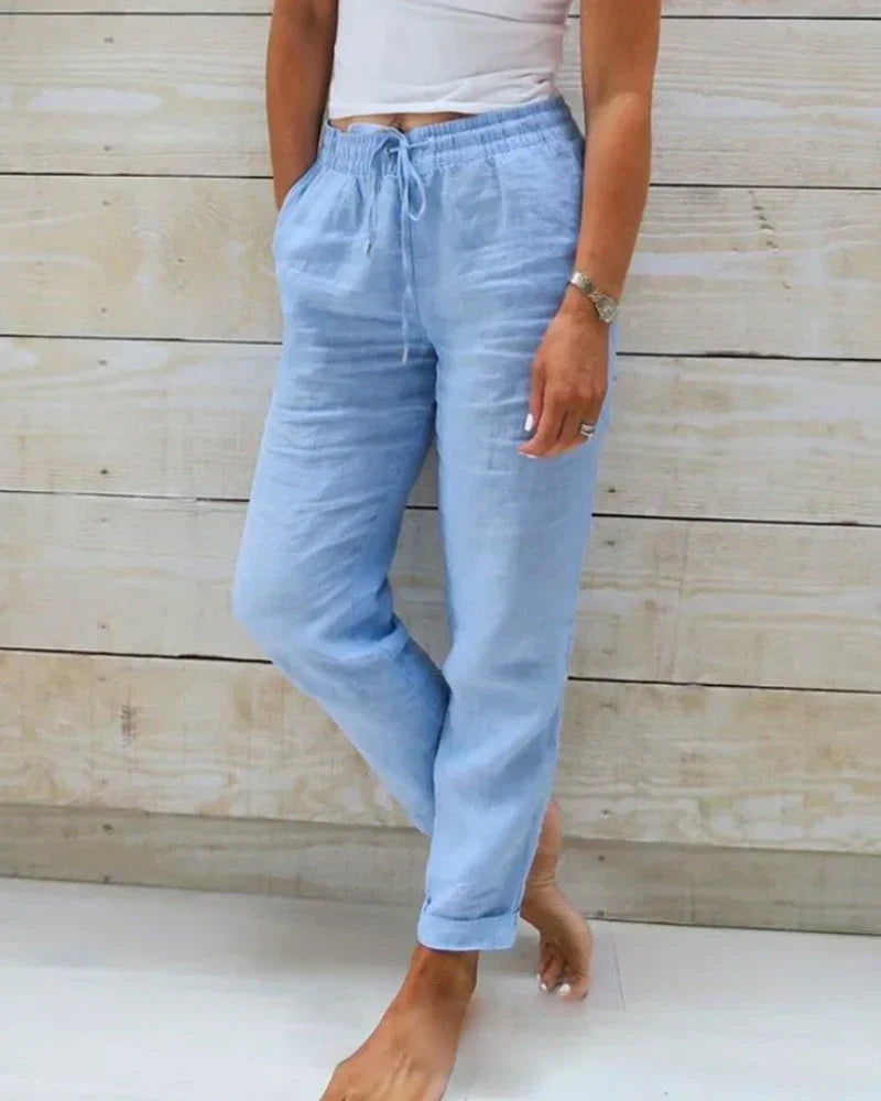 Pantalones Ligeros de Lino para Mujeres, Transpirables y Cómodos