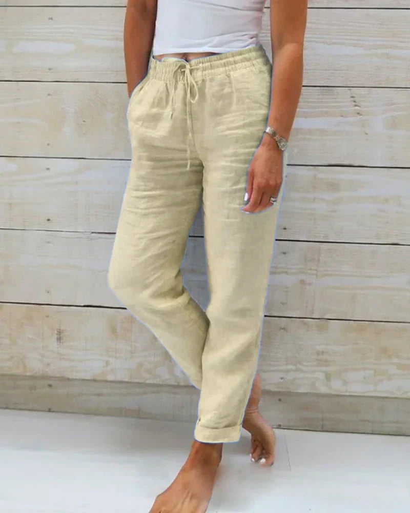 Pantalones Ligeros de Lino para Mujeres, Transpirables y Cómodos
