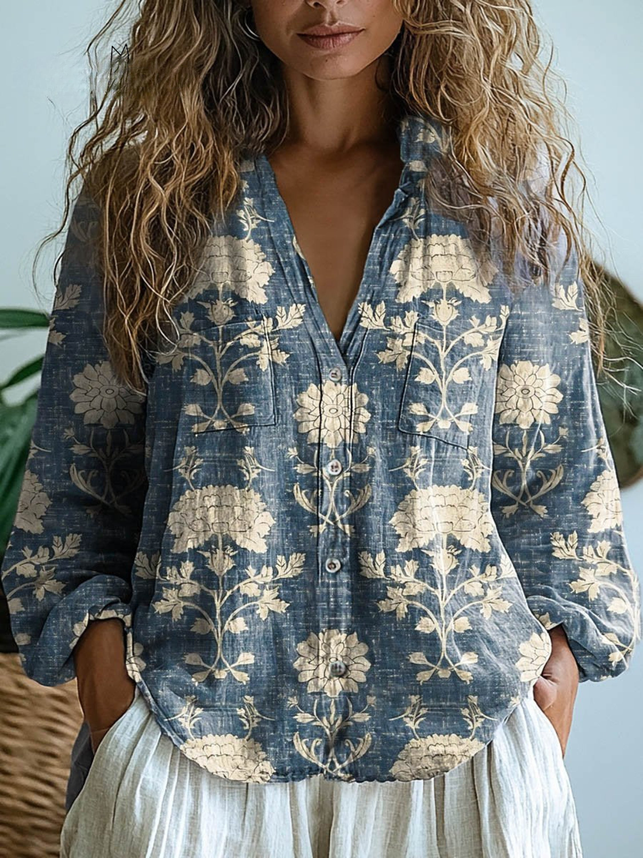 Brenda | Camisa de Algodón Cómoda de Manga Larga Casual con Impresión Floral Vintage para Mujeres