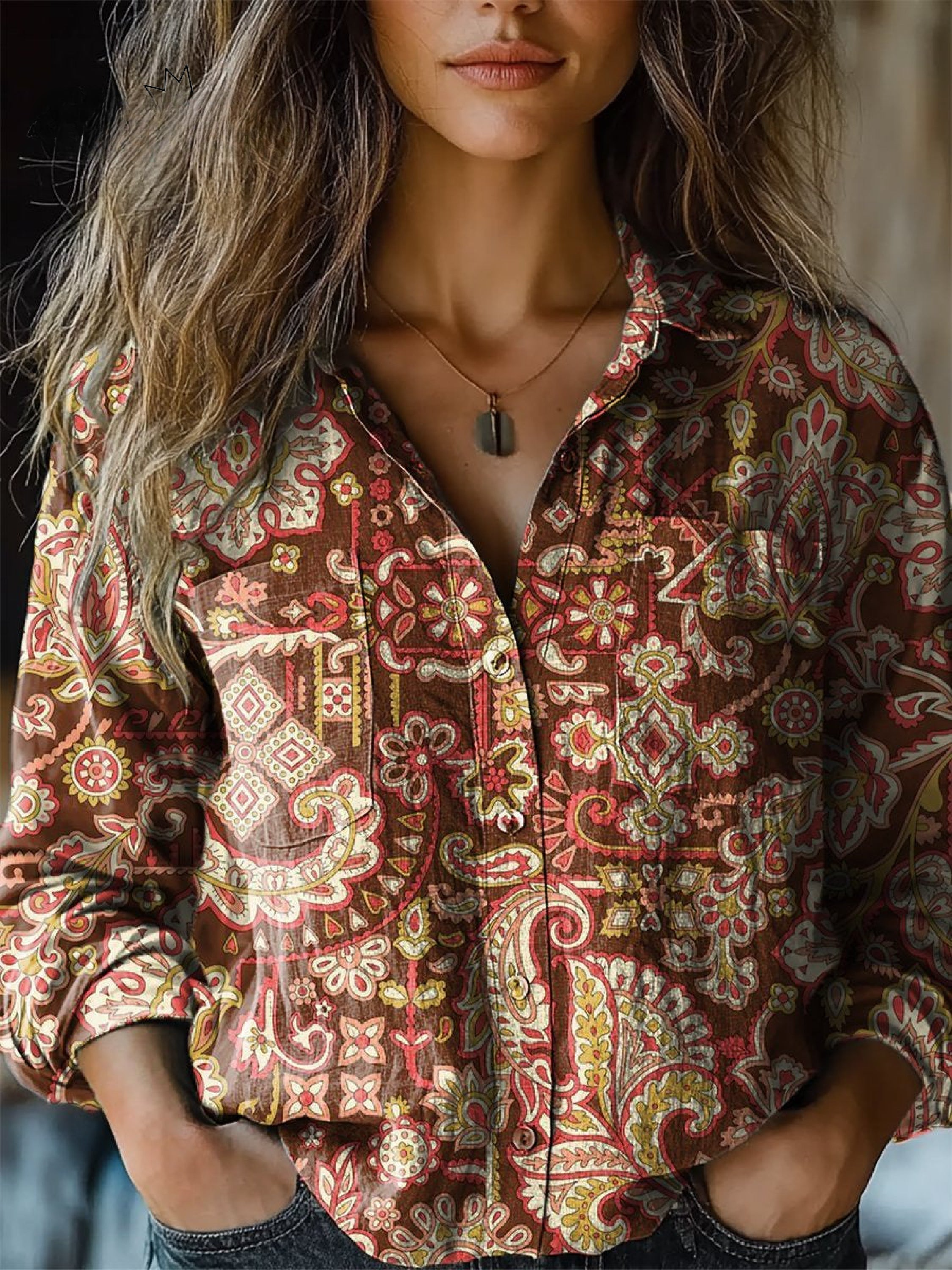 Victoria | Blusa Casual de Manga Larga con Estampado Étnico Vintage