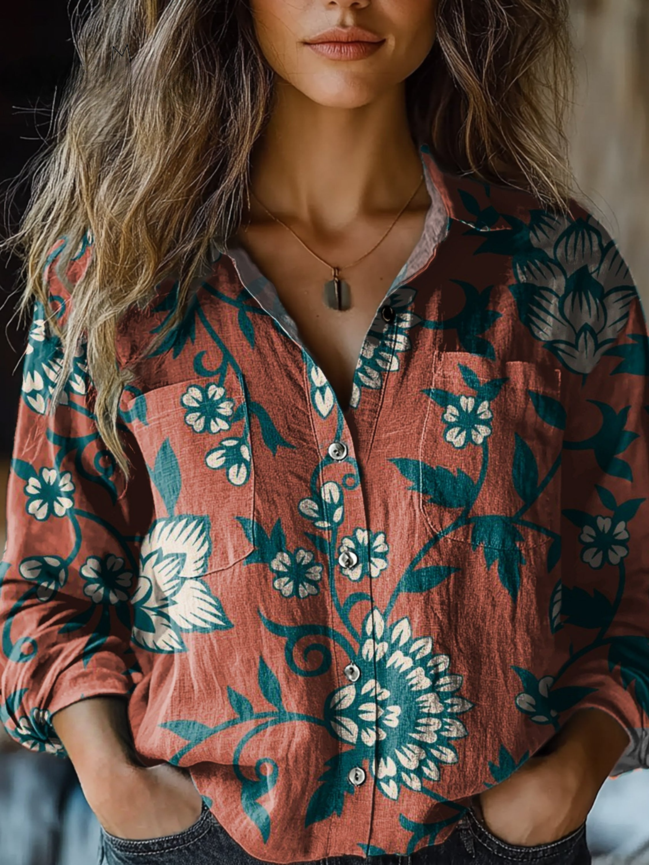 Judith | Blusa Casual de Flores Rojas Retro