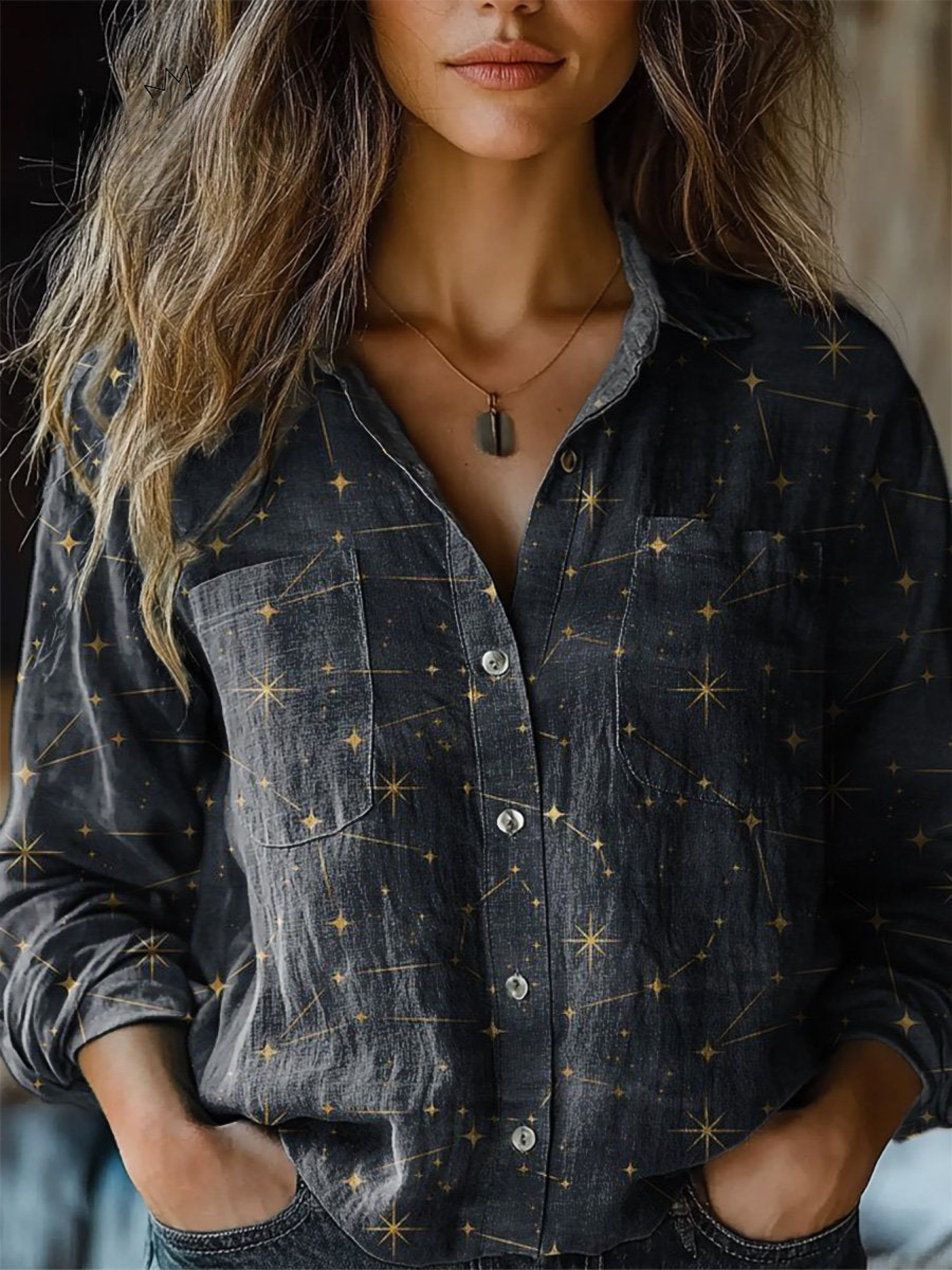 Chloe | Blusa con Estampado de Cielo Nocturno y Estrellas
