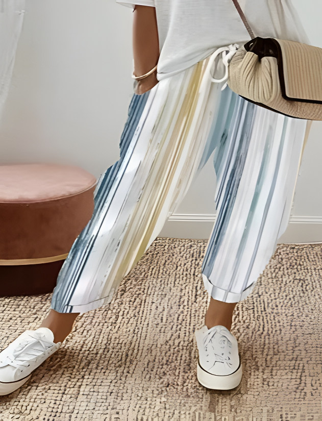 Sienna | Pantalones con Cordón de Rayas Costera