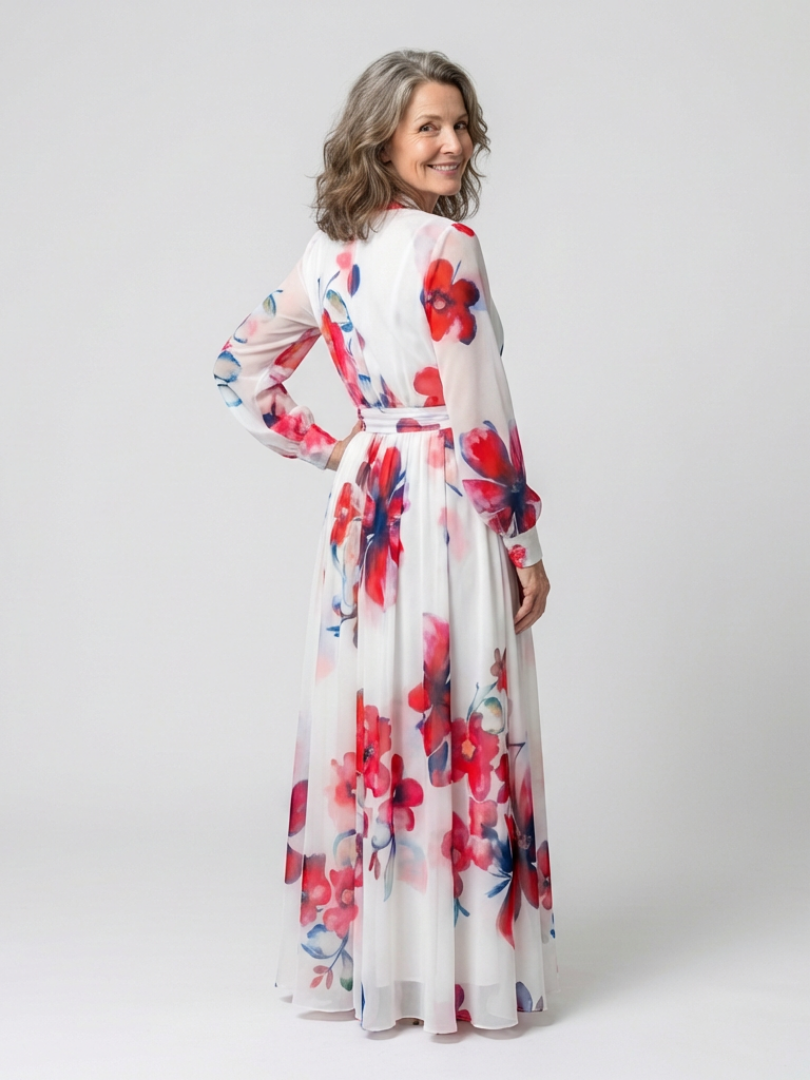 Lillian | Vestido Maxi Wikkel de Flores con Mangas Largas