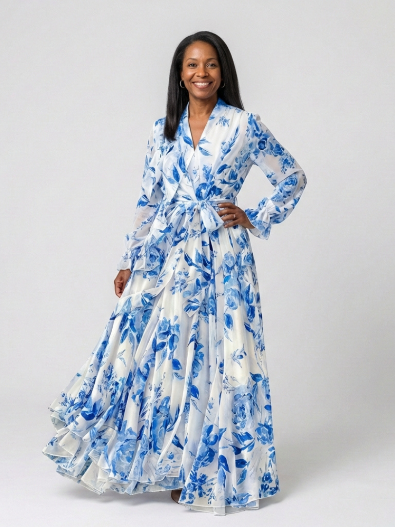 Lillian | Vestido Maxi Wikkel de Flores con Mangas Largas