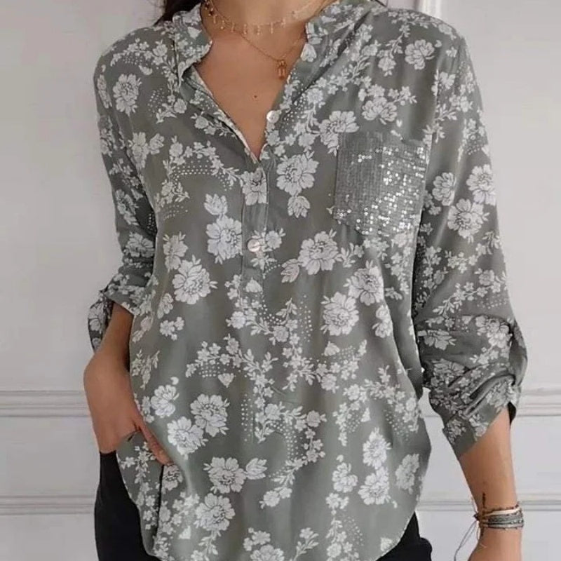 FRIEDLINDE I BLUSA DE FLORES DE MANGA LARGA