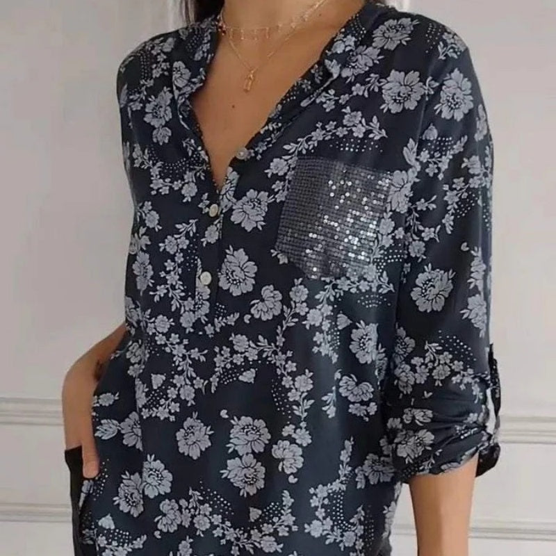 FRIEDLINDE I BLUSA DE FLORES DE MANGA LARGA