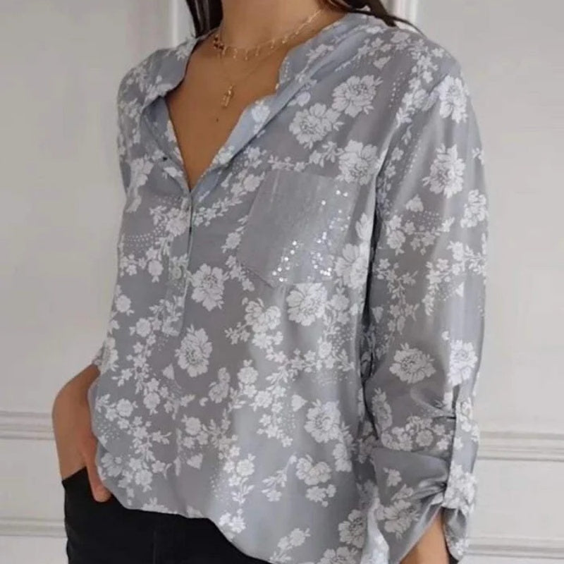 FRIEDLINDE I BLUSA DE FLORES DE MANGA LARGA