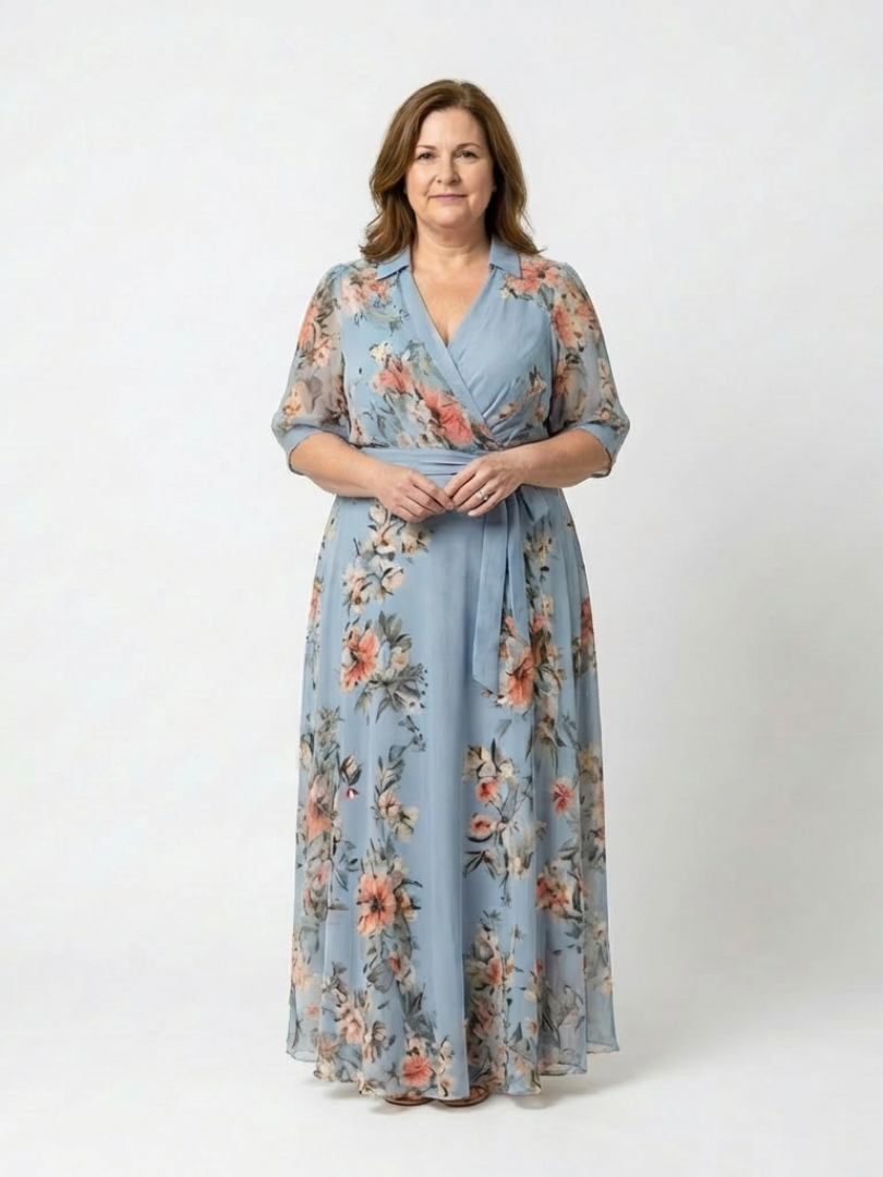 Elowen | Vestido Maxi V-Hals con Estampado de Flores